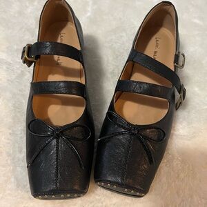Black Leather Mary Jane Leather Shoes